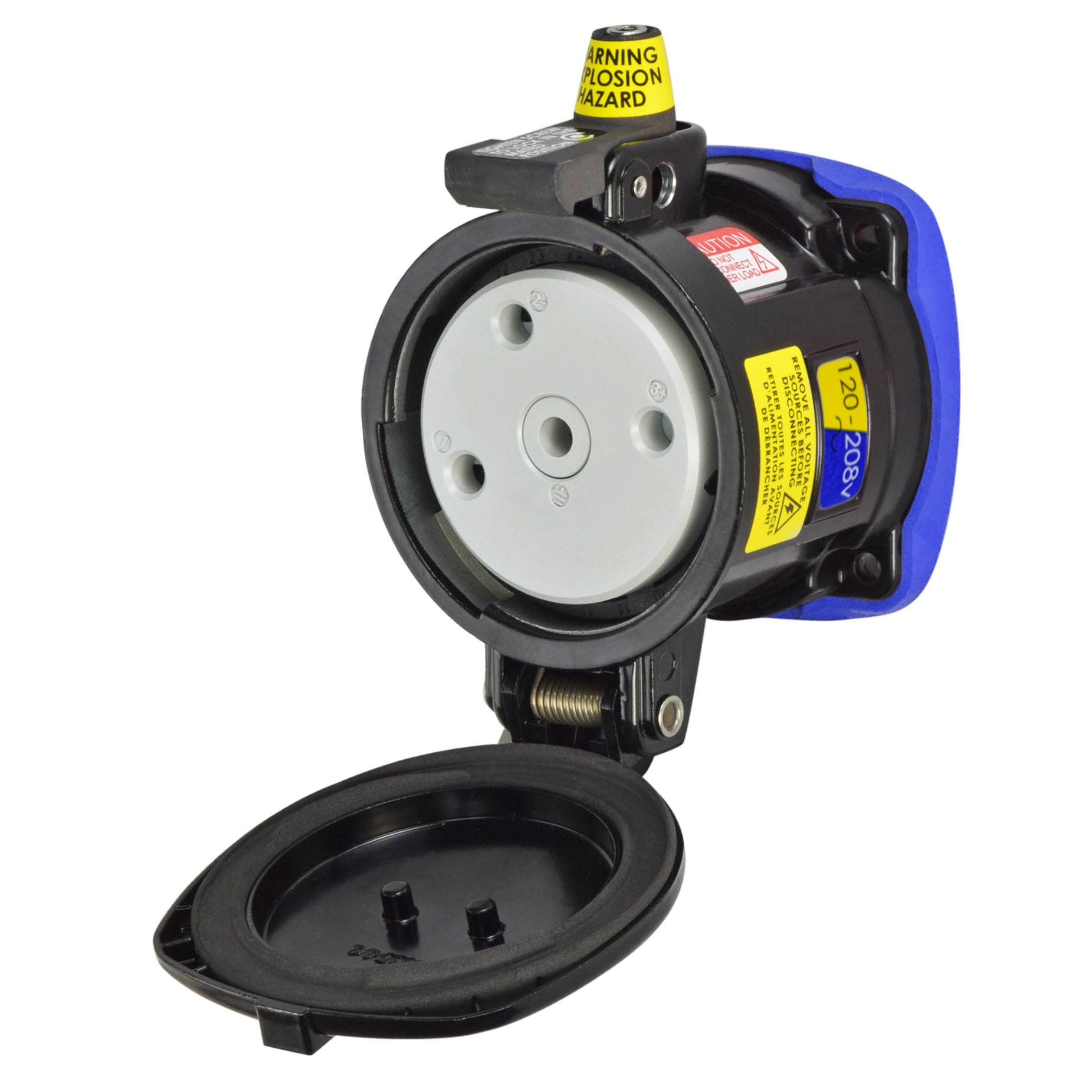 36-64236-C-K16-180-HAZ - DS100C RECEPTACLE METAL BLACK SIZE 4 TYPE 4X 3P+N+G 100A 120/208 VAC 60 Hz NO AUX 180 DEGREE OPENING LID